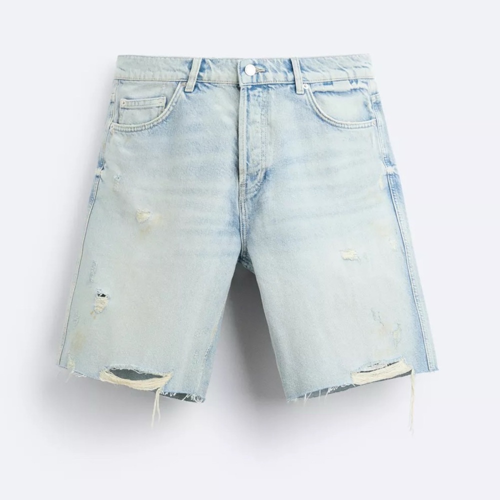 NWOT Zara Blue Jean Shorts Distressed Cut-Off Style